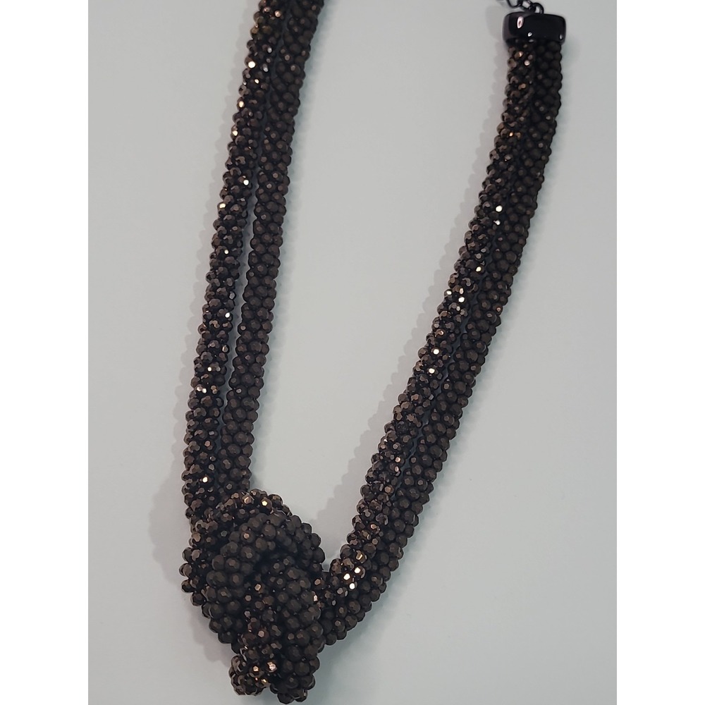 Chicos Multi Strand Metallic Beaded Knot Statement Necklace Bronze Tone - Picture 9 of 10